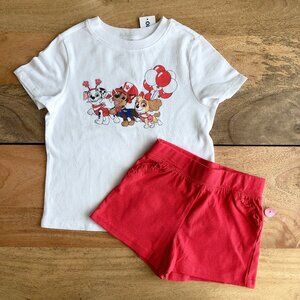 🧸 SALE! (5/$15, 8/$22, 12/$30) Paw Patrol shirt & red shorts 2T